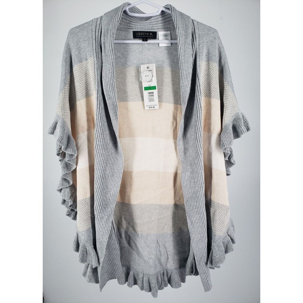New NWT Joseph‎ A. Open Front Cardigan Sweater Poncho Textured Woven Knit Large